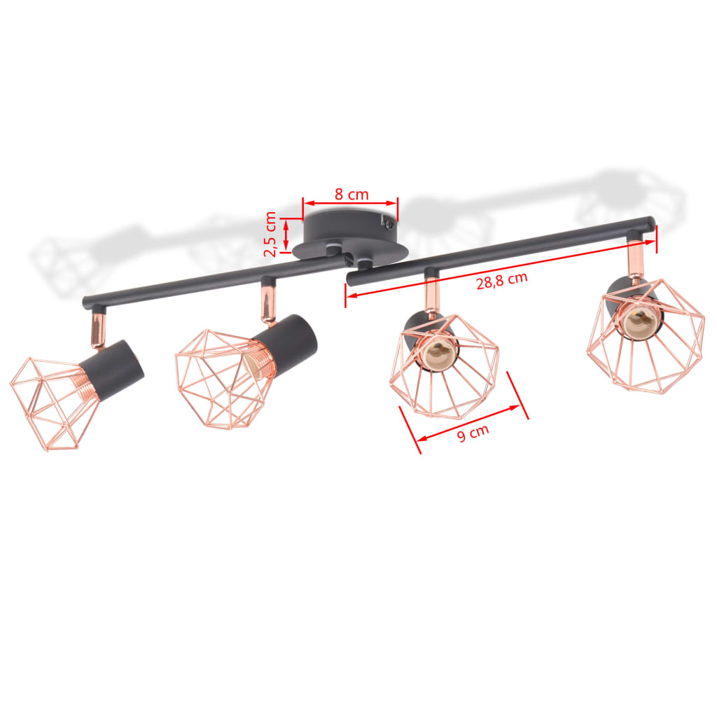 Plafonnier x4 projecteurs Cuivre