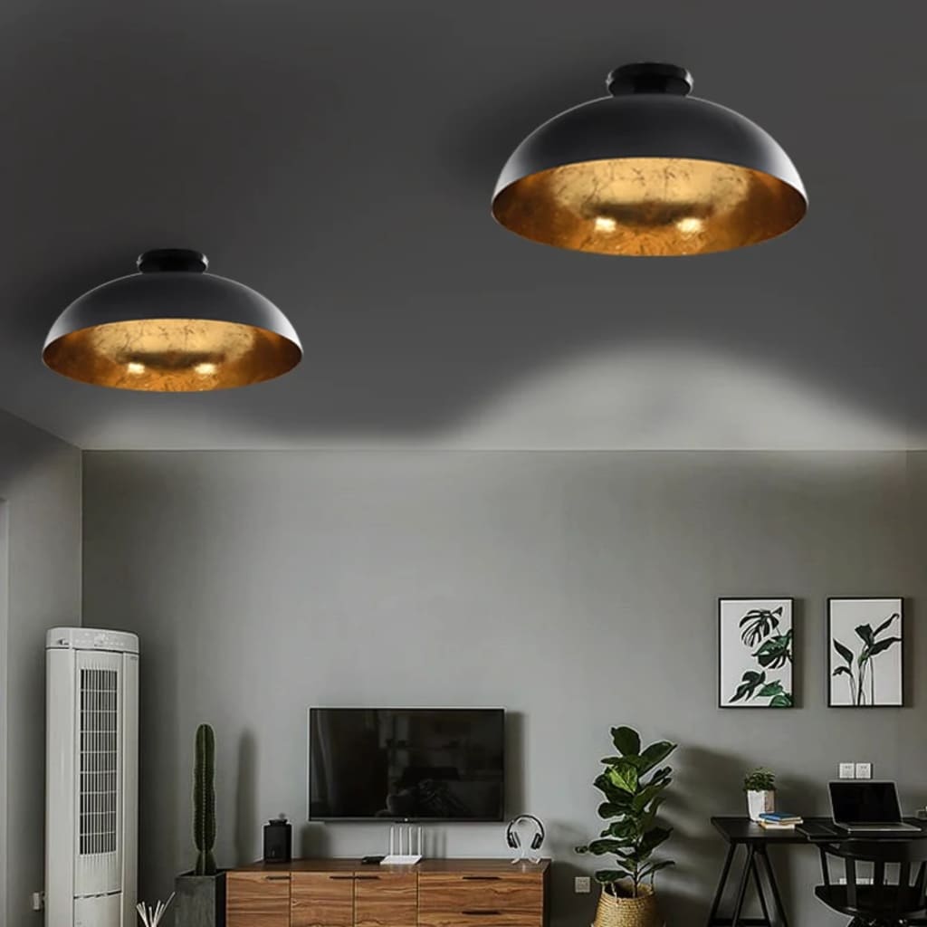 Plafonnier Noir et doré Semi sphérique