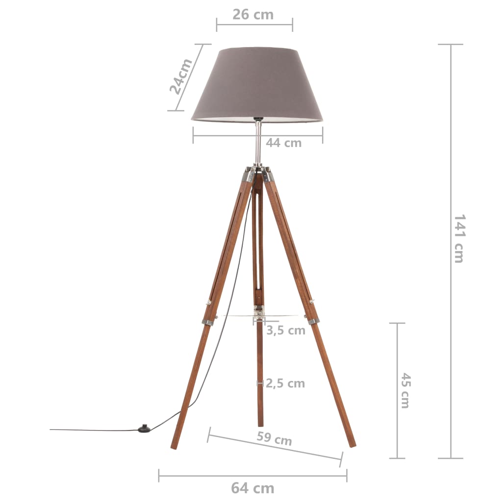 Lampadaire à trépied Marron miel & Bois de teck