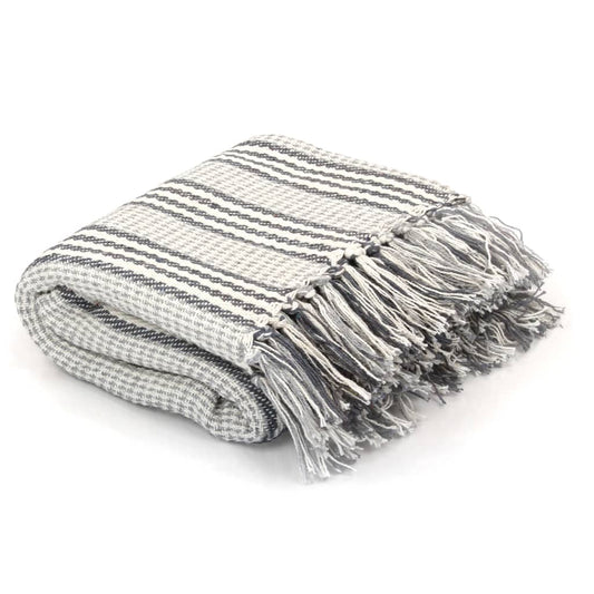 Plaid en Coton Gris & Blanc 220x250 cm