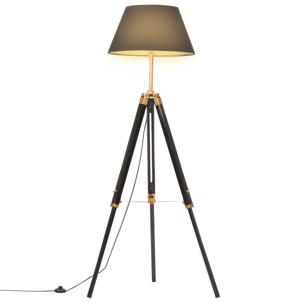 Lampadaire Noir et doré en Bois de teck massif