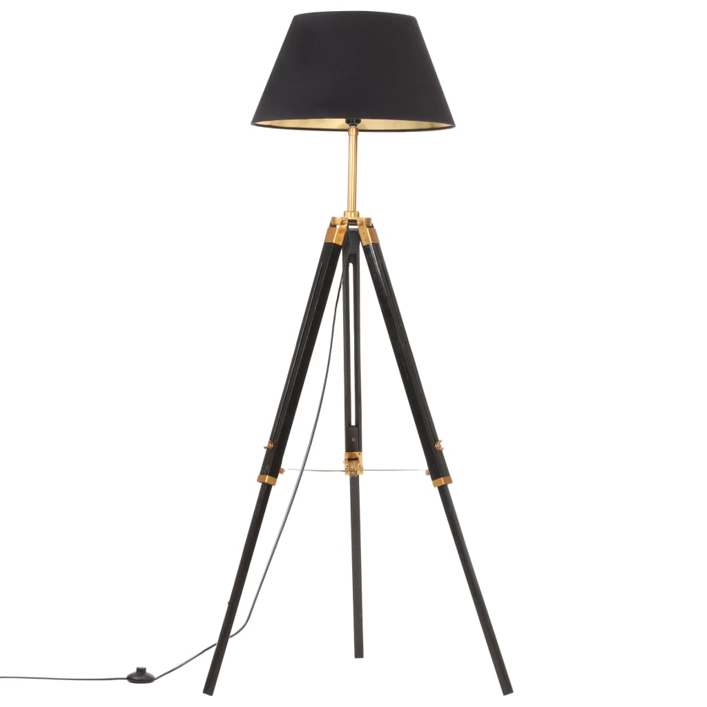 Lampadaire Noir et doré en Bois de teck massif