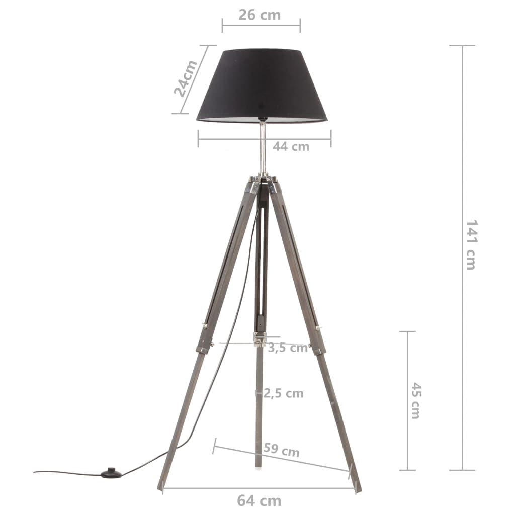 Lampadaire Noir et doré en Bois de teck massif