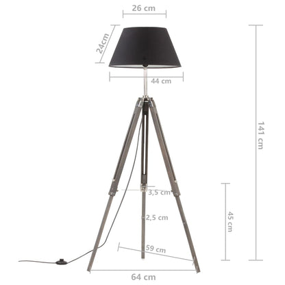 Lampadaire Noir et doré en Bois de teck massif