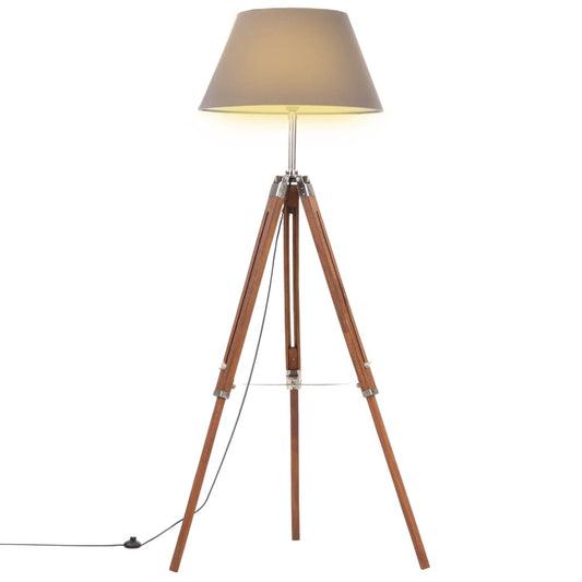 Lampadaire à trépied Marron miel & Bois de teck