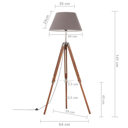 Lampadaire à trépied Marron miel & Bois de teck