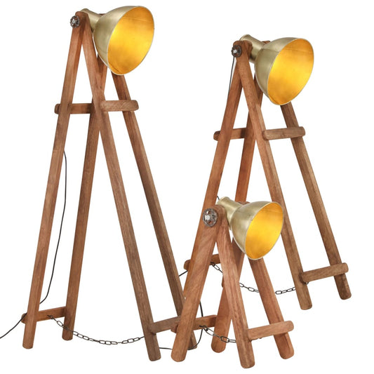 Lampadaires x3 Laiton & Bois de manguier massif
