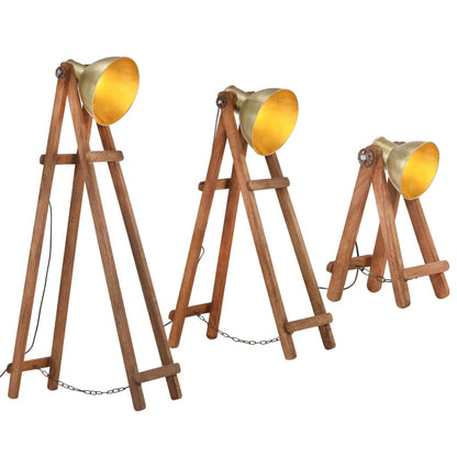 Lampadaires x3 Laiton & Bois de manguier massif