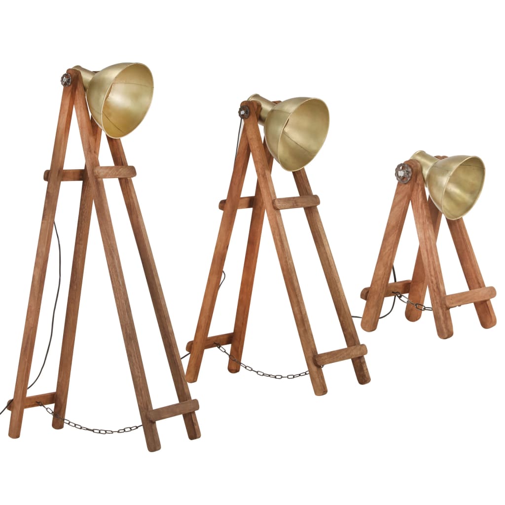 Lampadaires x3 Laiton & Bois de manguier massif