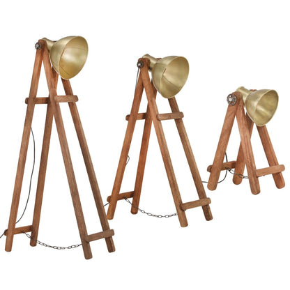 Lampadaires x3 Laiton & Bois de manguier massif