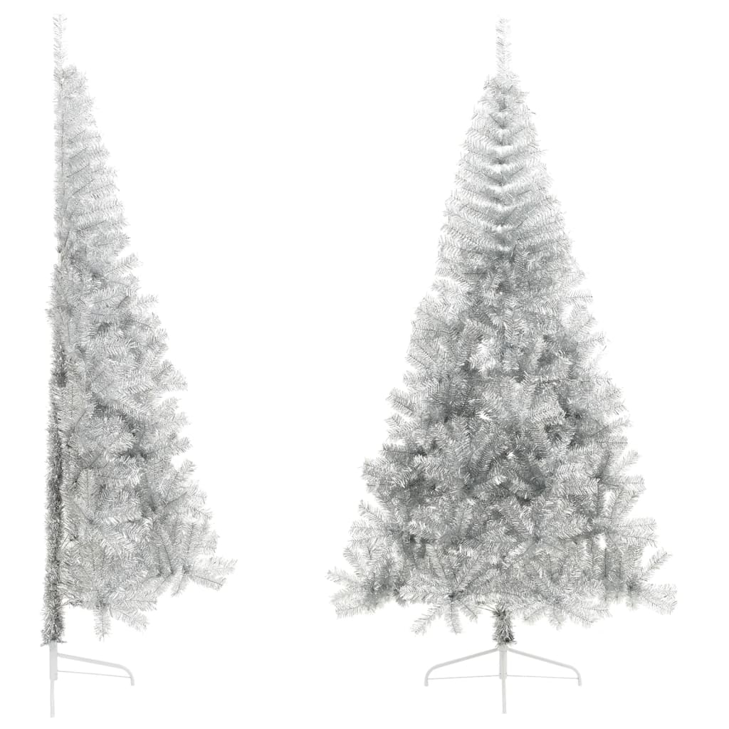 Demi sapin de Noël artificiel avec support argenté 240 cm PET