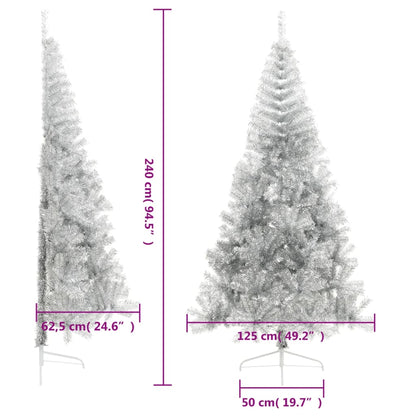 Demi sapin de Noël artificiel avec support argenté 240 cm PET